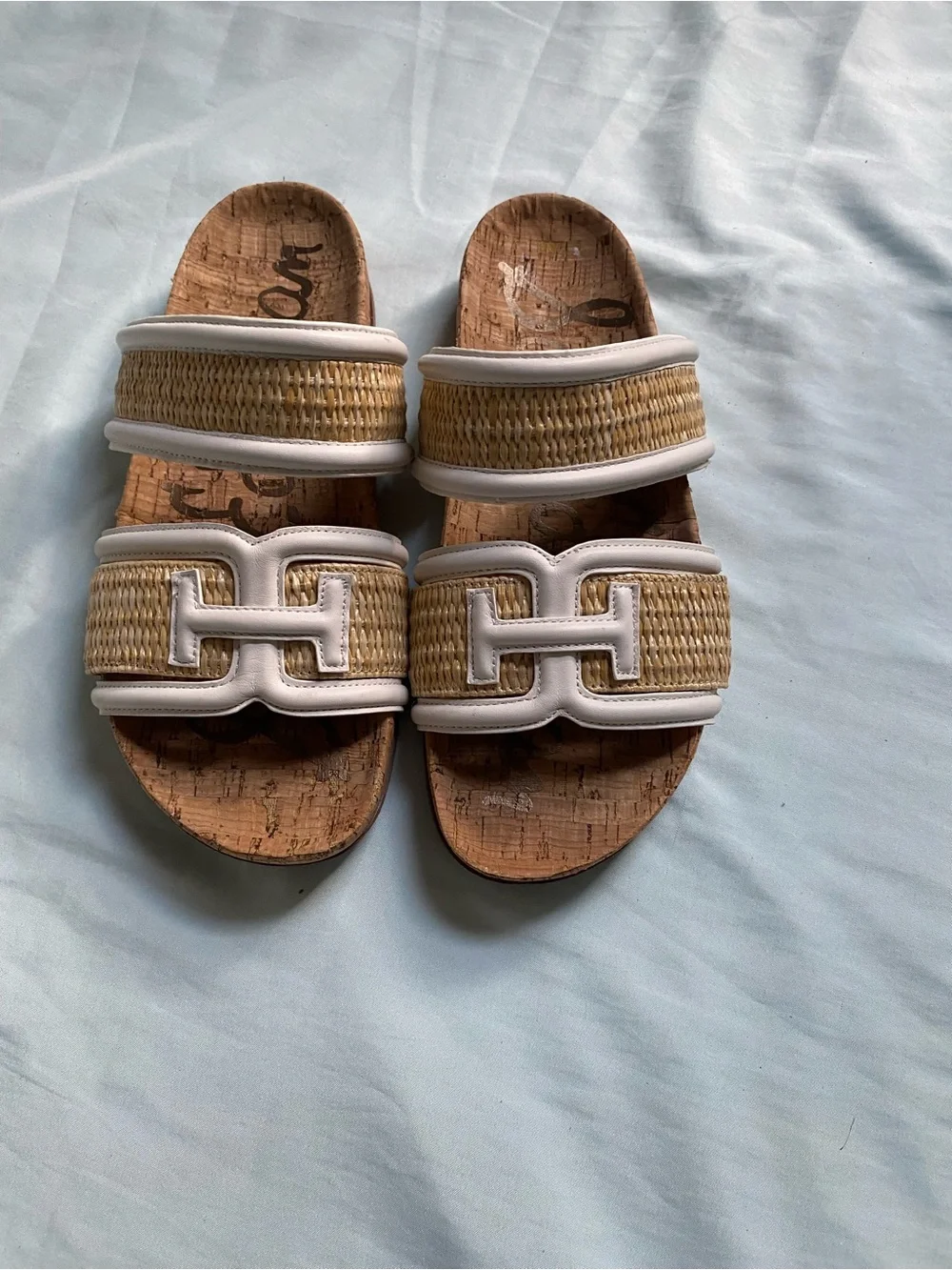 Sam Edelman women’s Woven Slide Sandals in White and Tan size 8,5M